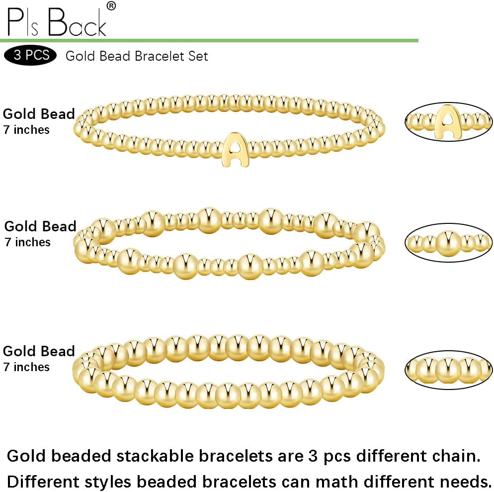 Gold Initial Bracelets for Women, 14K Gold Plated Beaded Bracelets Gold Stretch Bead Ball Bracelet stack Set Adjustable Bracelet Set Jewelry - Image 2