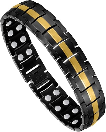 Miniatura 33 de Feraco Pulsera magnética para hombre, acero de titanio, pulsera magnética para hombres con imanes de doble fila ajustable (negro) Negro,Negro