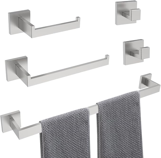 Amazon.com: 5-Piece Brushed Nickel Bathroom Hardware Set, Wall Mounted ...