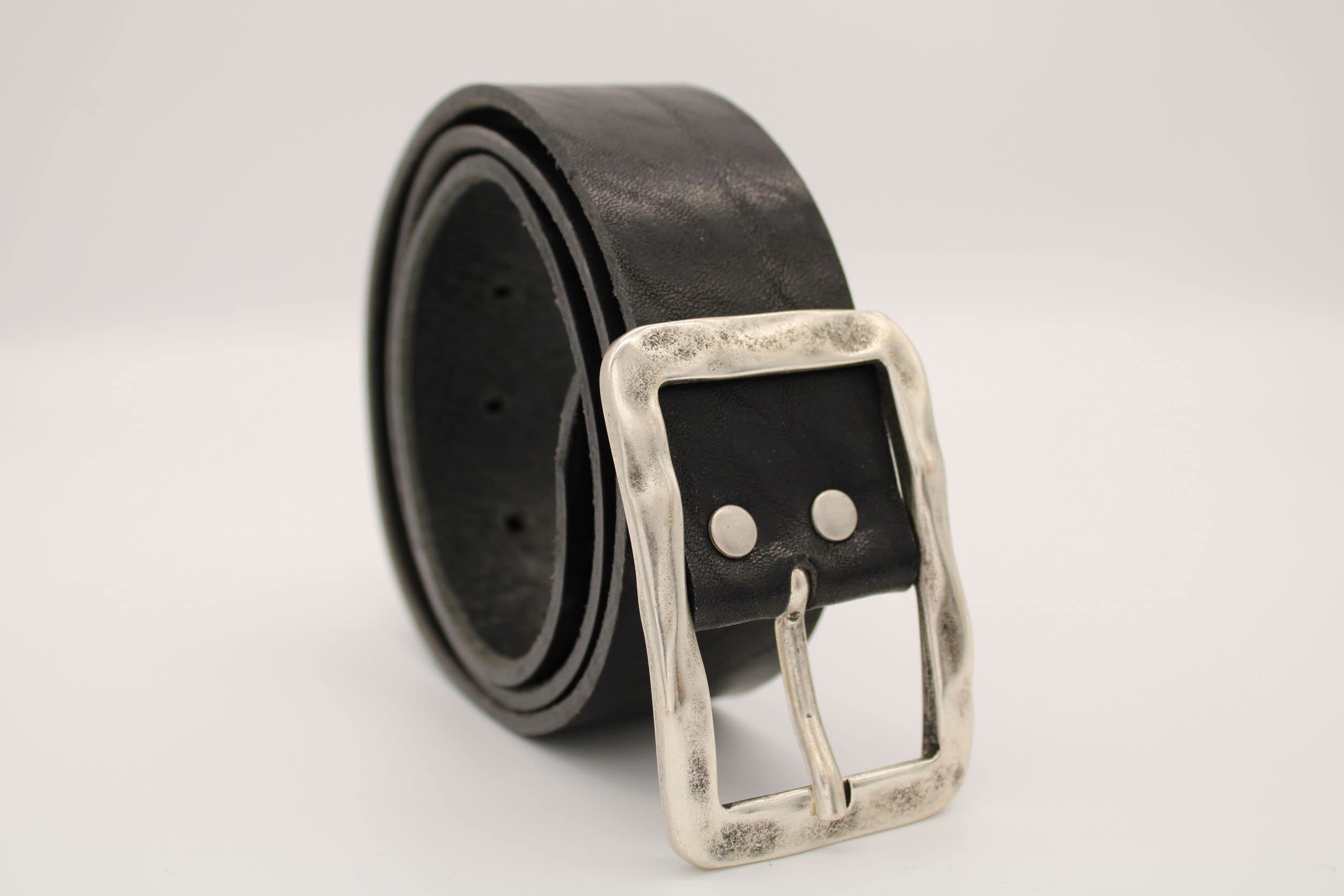 Cintura in pelle di 4 cm di larghezza, sostenibile, in pelle conciata al vegetale con look usato, fibbia in metallo in argento anticato, spessore 4 mm (TW105, nero 790)