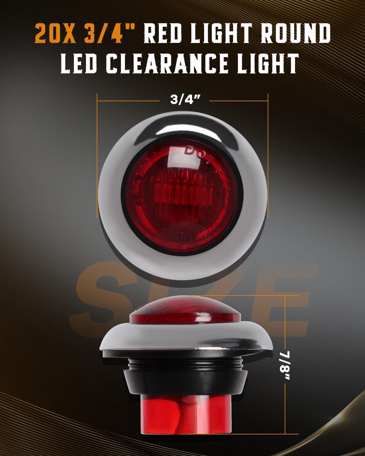 cciyu 20x 3/4” Round Clearance LED Front Rear Side Indicator Bullet Marker Light w/Chrome Bezels Brake Stop Warning Waterproof Light for Truck RV Car Bus Trailer Van Caravan Boat Re'd