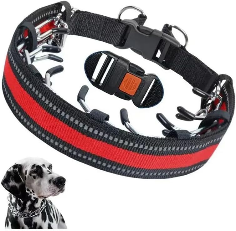 No Pull Adjustable Dog Training Collar for Small, Medium, Large and Extra Large Dogs. with a Quick Release Buckle By the Gadget Shack Shop (Red with Reflective Strip), Medium (14"-18")
