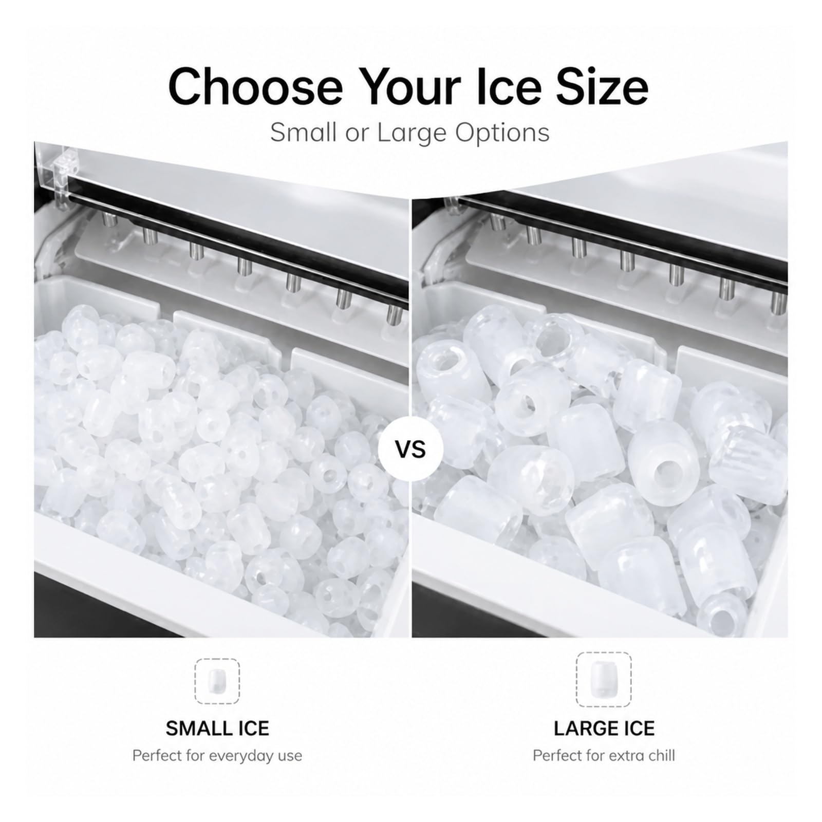 Máquina de hielo, Encimera portátil para fabricar hielo en 6 minutos, máquina compacta para el hogar, la cocina y la casa rodante, autoservicio con cuchara