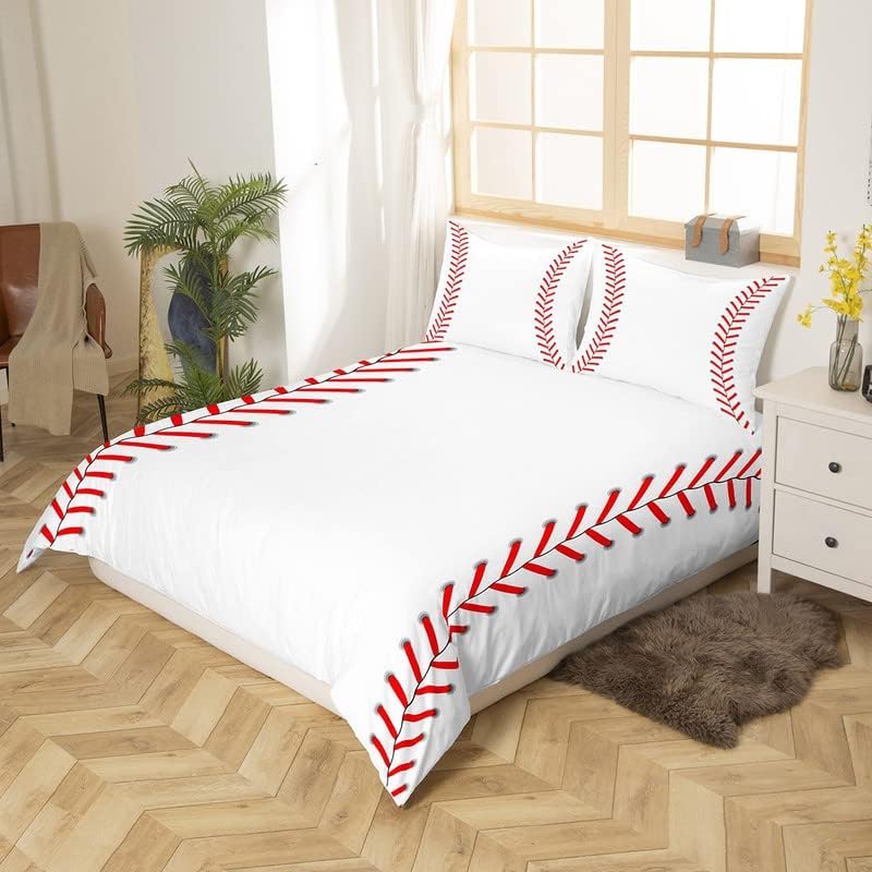 Miniatura 3 de Feelyou Juego de funda de edredón de béisbol para niños, adolescentes, funda de edredón con estampado de béisbol naranja, juego de ropa de cama