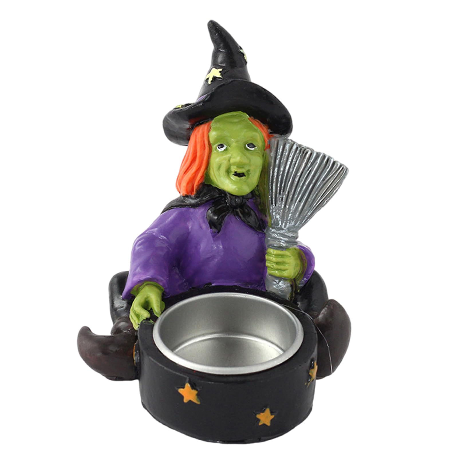 YWLUUOO Candlestick Witch Skull Holder, Resin Halloween Decorative Candleholder for Home and Horror Table Top Decoration