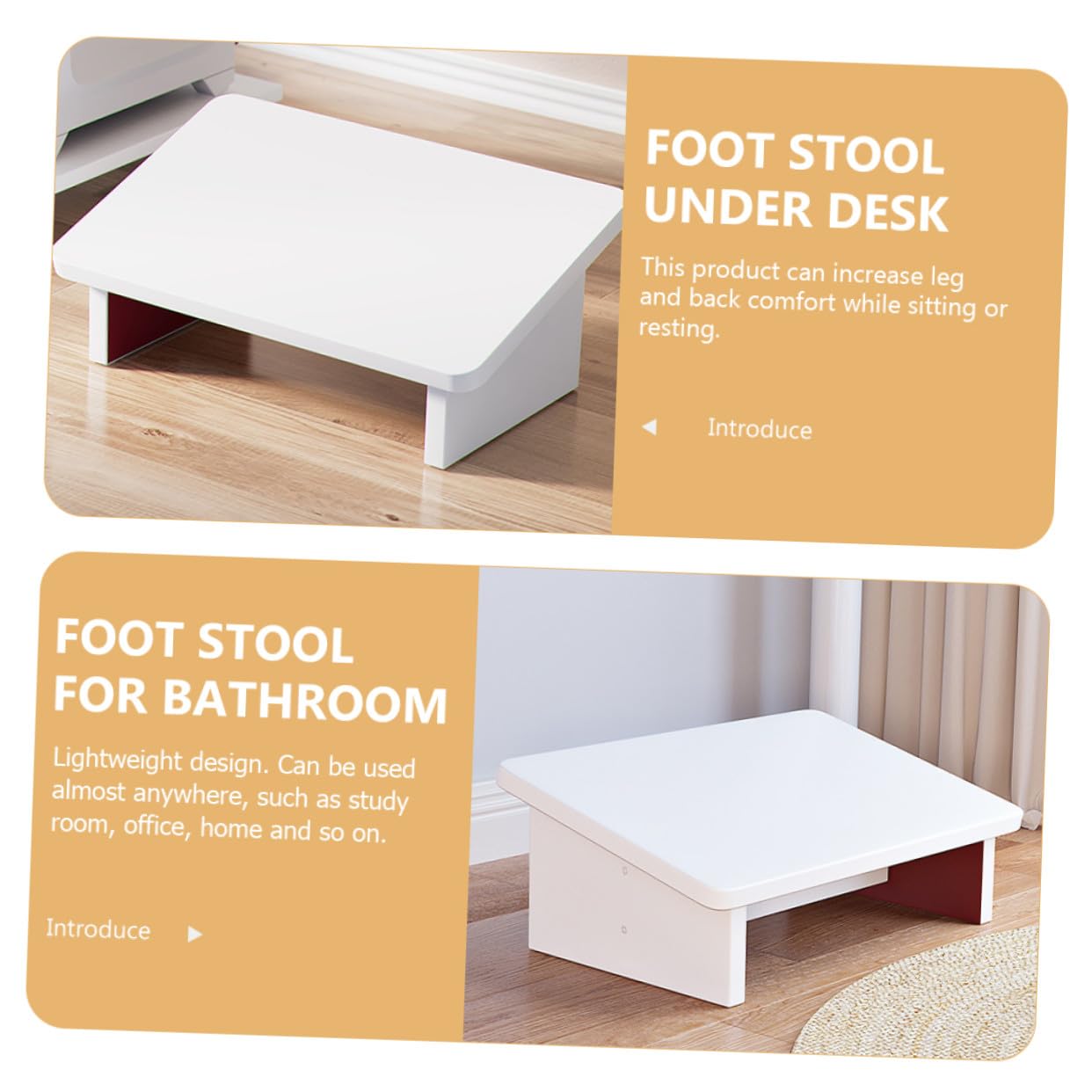 Poggiapiedi Antiscivolo in Legno Bianco Ergonomico per Ufficio | Design Leggero, Riduce la Fatica, per Studio e Soggiorno, Formato Portatile per Uso Quotidiano
