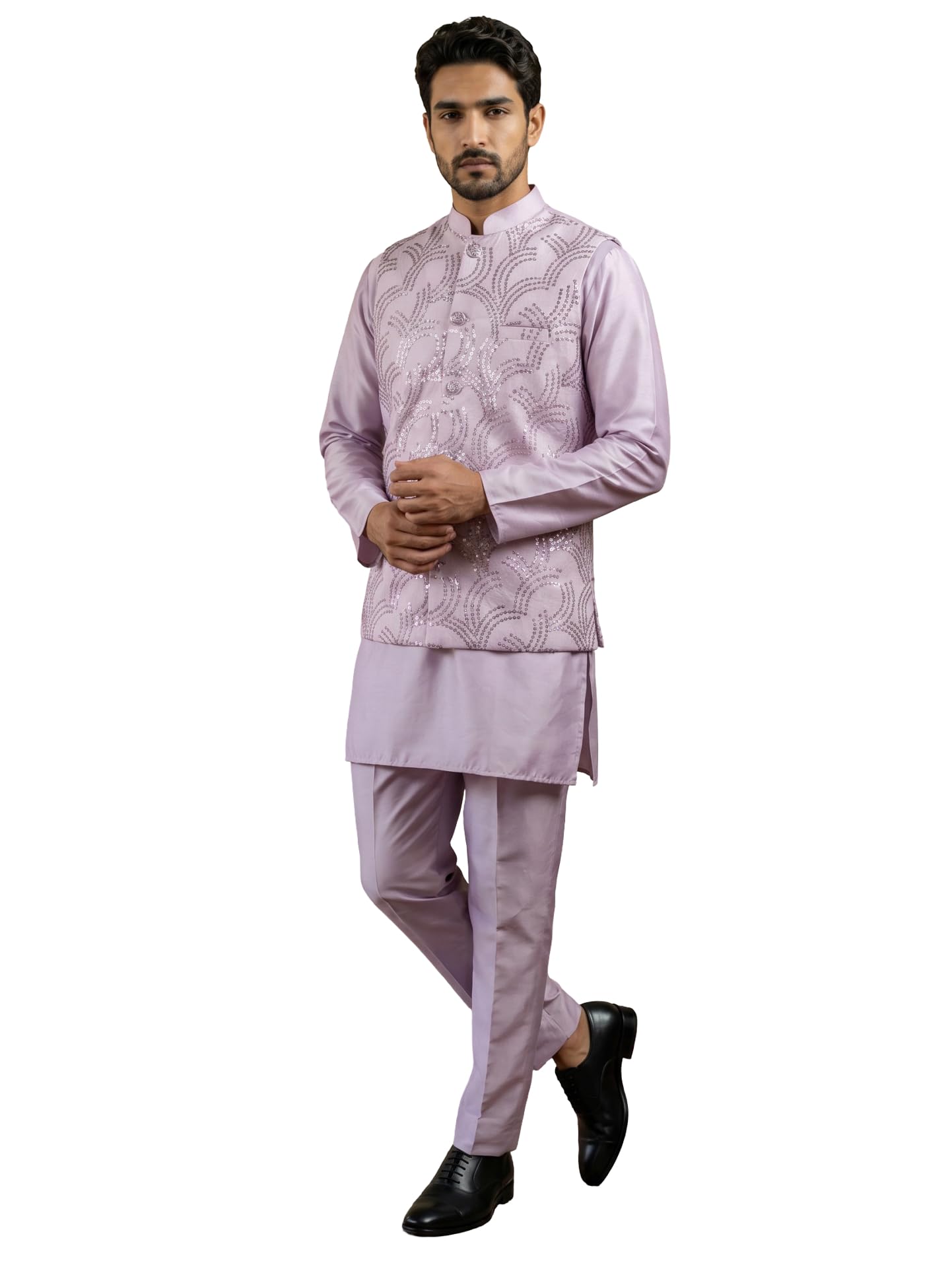 jompers Men's Designer Sequins Nehru Jacket with Kurta Pyjama-picture-39