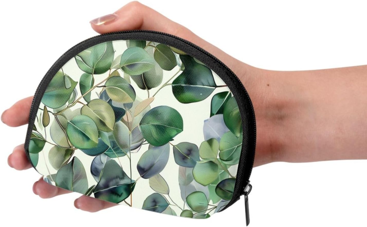 Green Eucalyptus Leaves Printed Coin Purse for Women Cute Small Change Wallet Mini Coin Purses Pouch with Zipper
