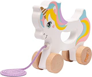 TOYLI Wooden Unicorn Push & Pull Along Toy Developmental Montessori Toddler Pull Toys Improves Balance Strength Confidence for Infants Develop Cognitive Skills Baby Toddlers 18 Month Toy Pull