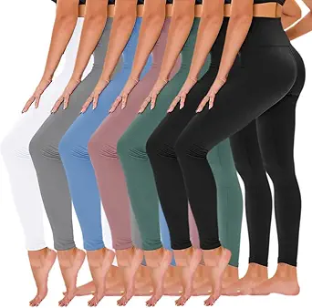 TNNZEET 7 Pack Leggings for Women - High Waisted Yoga Pants with Pockets Black Leggings Women Full Length & Capri