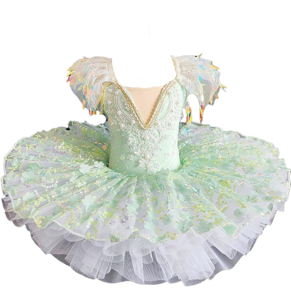 Robe Tutu de Ballet pour Enfants, Jupe de Danse à Pampilles à Paillettes pour Filles, Combinaison de Ballet du lac des cygnes, vêtements de Spectacle de fête