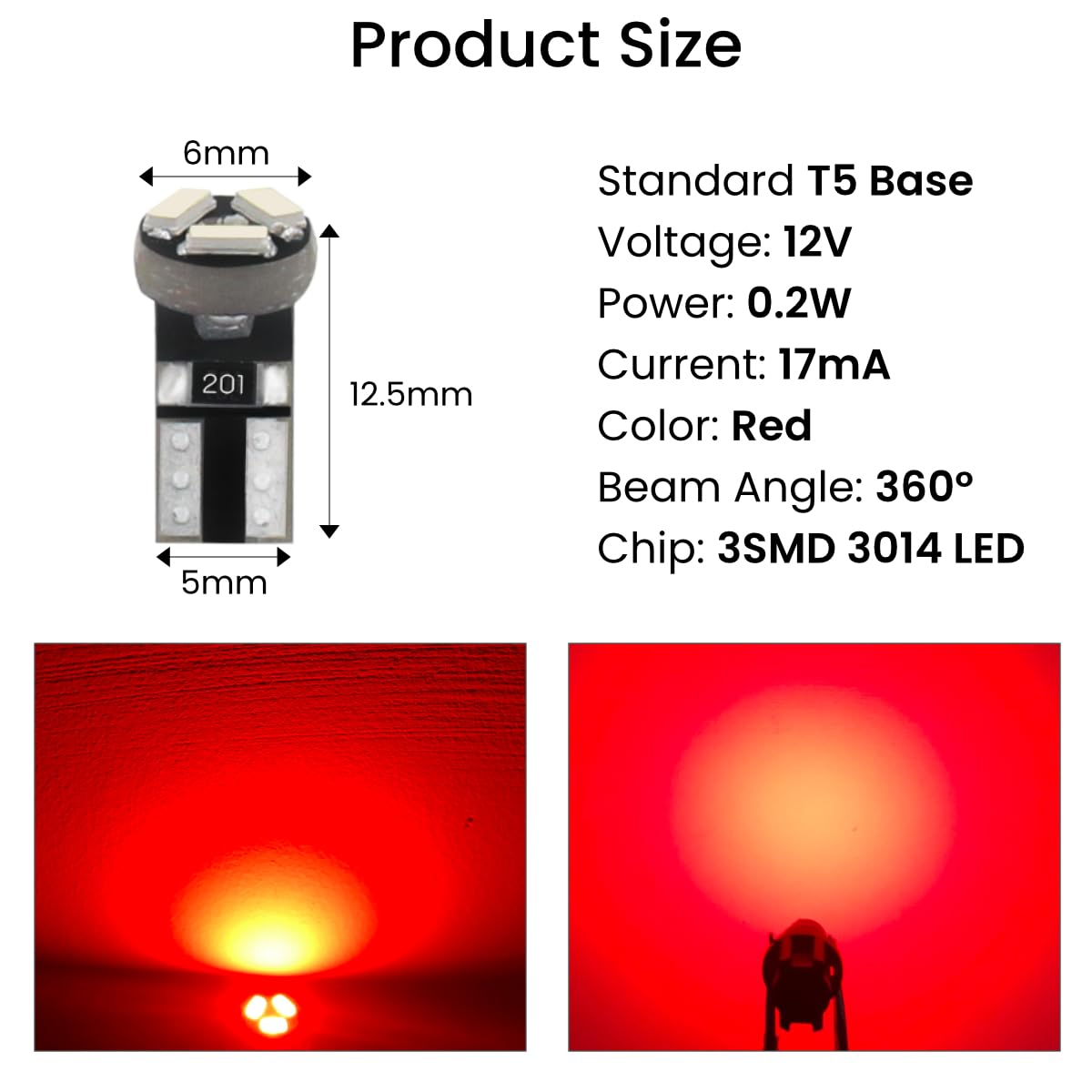 siweex T5 LED bulbs Red 74 73 37 2721 Car Dashboard Instrument Panel Gauge Cluster Indicator Lights with 3/8