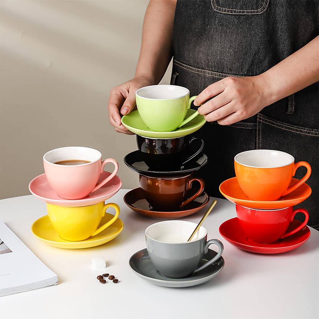 Ceramiczny kubek do cappuccino, ceramiczne filiżanki do kawy ze spodkami, nadają się do kuchenki mikrofalowej, zmywarki, idealny do herbaty, espresso, latte, porcelanowych kubków do kuchni lub kawiarni, szary, 550 ml