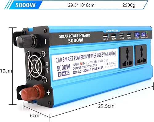 Miniatura 4 de Inversor de alta potencia de 5000 W DC 12V24V48V60V a 220V110V Convertidor de inversor 3 AC enchufes universales 4 USB con pantalla LED, 48 V 220 V