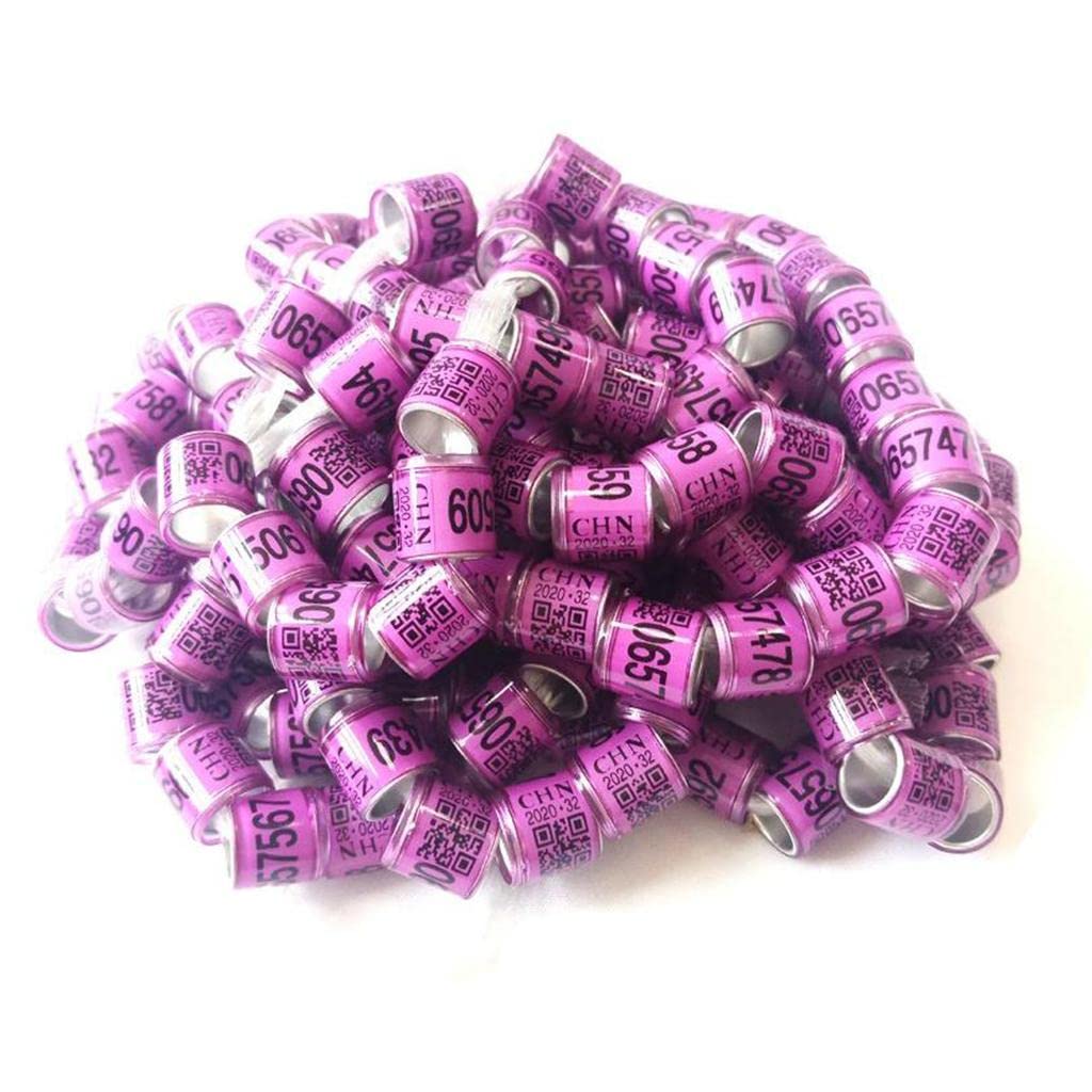 Anillos de piernas de pájaro de Aluminio, Anillos De Aluminio for Patas De Pájaros Y Palomas con Números Impresos, 8 Mm, Morado, Paquete De 100(5 Set Ofpurple)