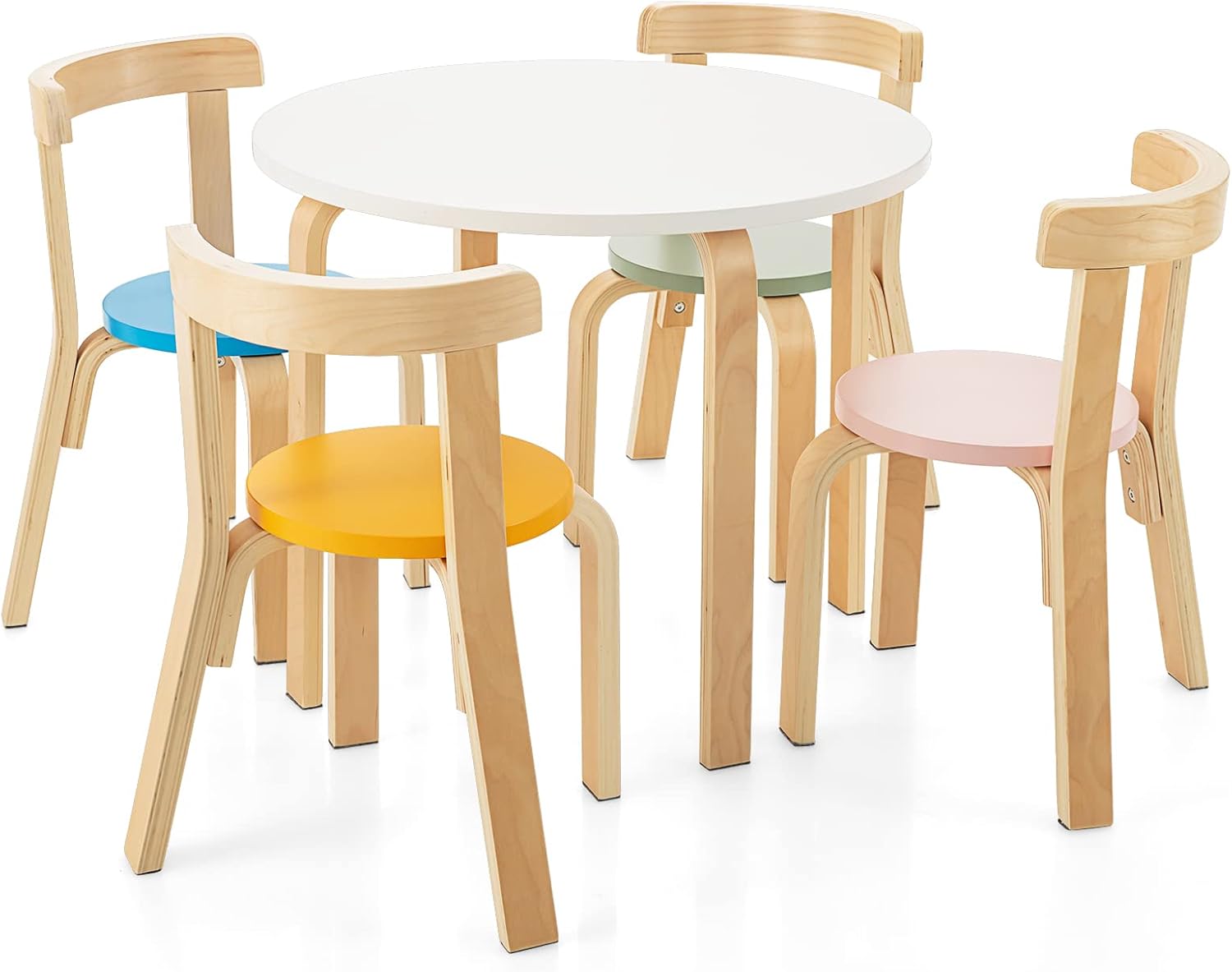 COSTWAY 5Piece Kids Table and Chair Set, Children Wooden Activity