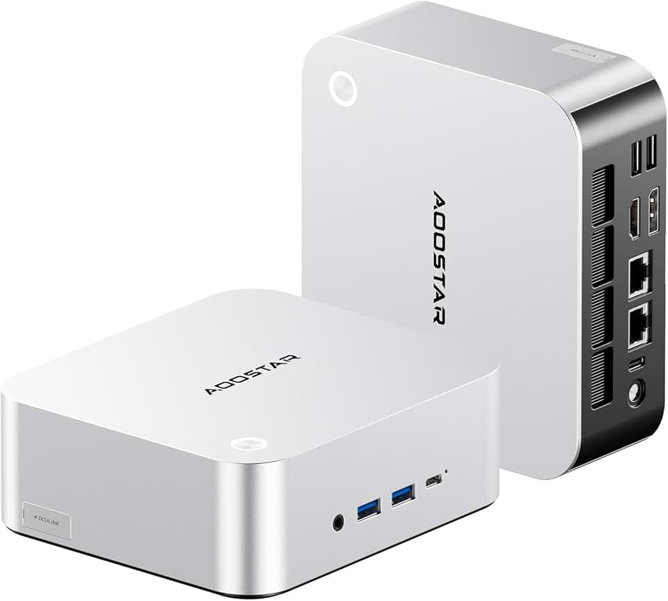 AOOSTAR Mini PC MACO AMD R7 H255 (8C/16T, até 4,9 Ghz), SEM RAM/SSD/OS Mini PC para jogos com OCULINK/ 2 x USB4/HD2.1/1 xDP 1.4, 2X 2.5G LAN, 2*M.2 Slots