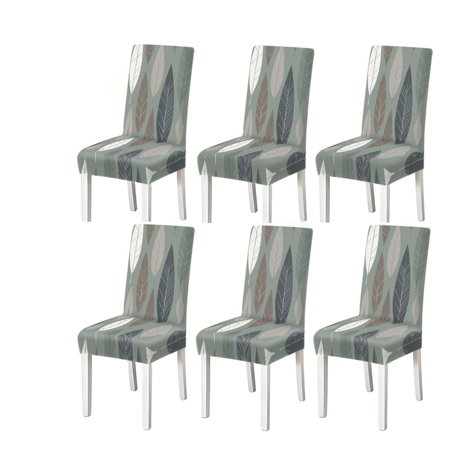 BOSUYBN Sage Green Neutral Leaf Botanical Print Stretch Dining Chair Covers, For Home Kitchen Dining Room Party, 2/4/6 PCS Furniture Protectors for Home Dining Room(6PCSChair cover)