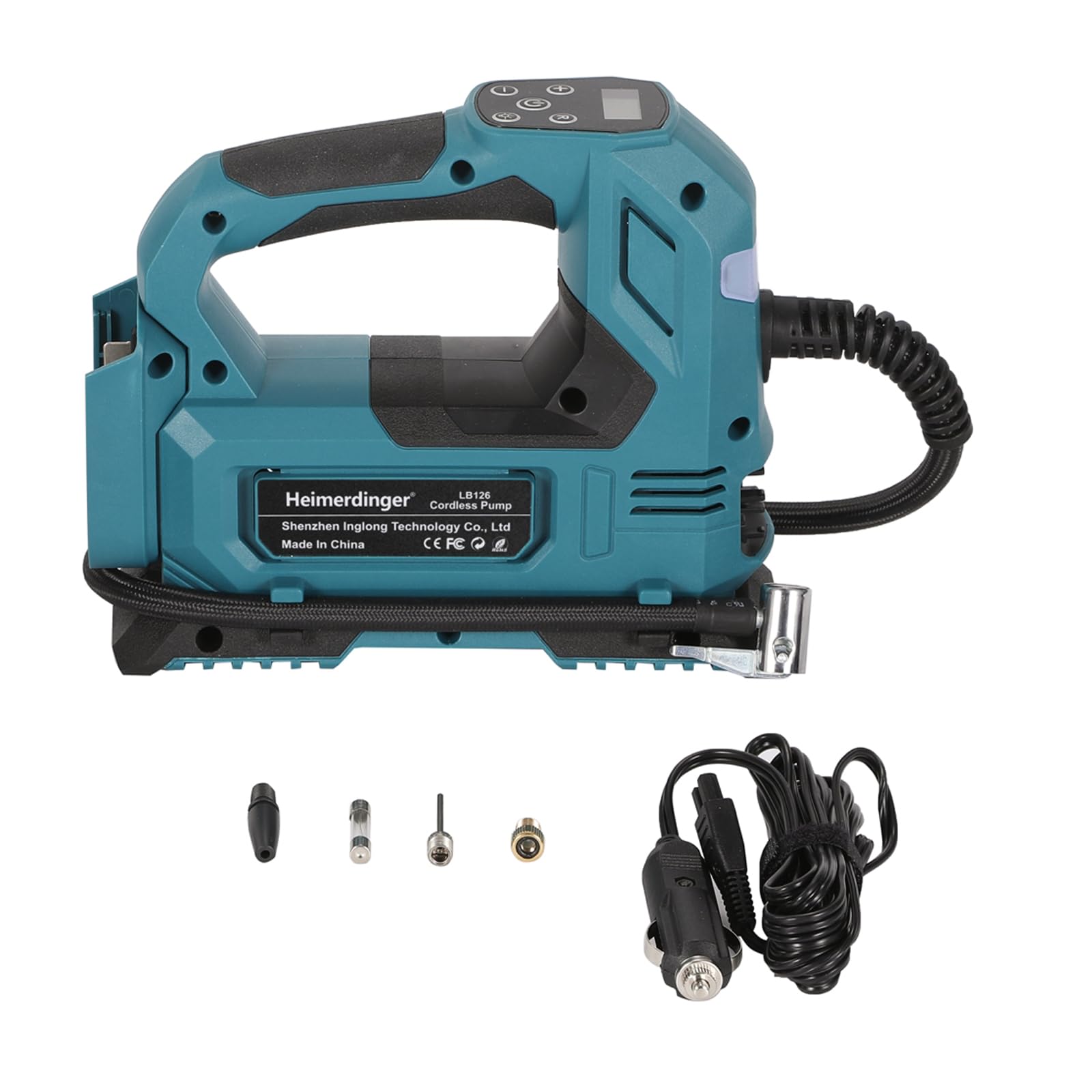 Akku Kompressor kompatibel mit Makita 18V Akku, Elektrischer Luftkompressor bis 10,34 bar, Tragbare Luftpumpe Dual-Power-Modus für Auto, Motorrad, Fahrrad (ohne Akku)