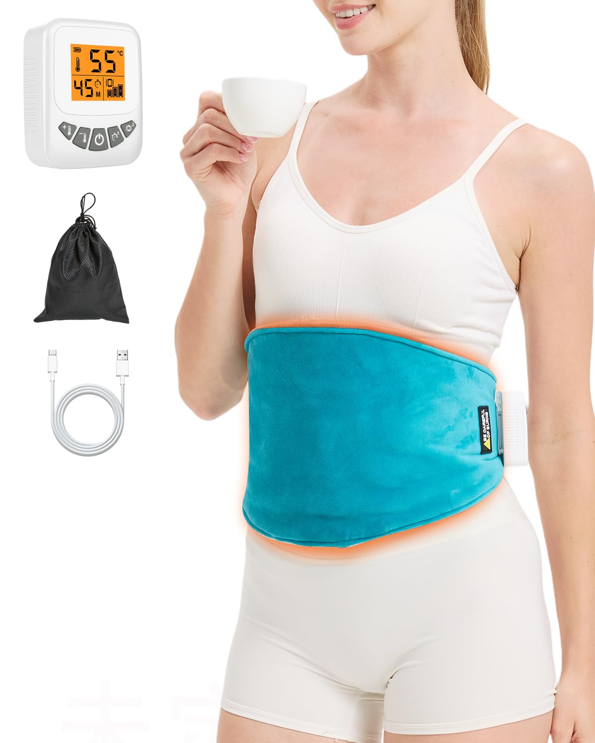 JOBYNA Almohadilla Eléctrica Lumbar, Manta Eléctrica Inalámbrica con Vibración, 5000mAh Masajeador Lumbar, 40-60℃ y 3 Modos de Vibración, Para Aliviar El Dolor la Zona Lumbar, Espalda y Abdominal