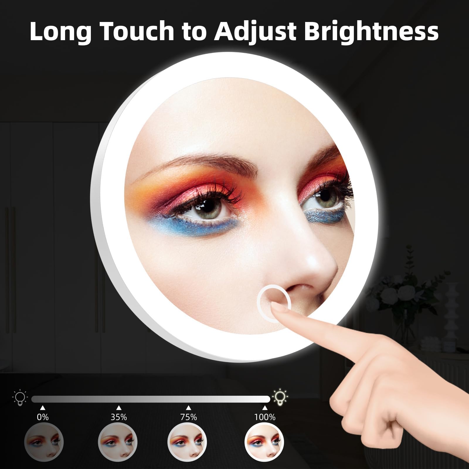 Specchio ingranditore 30X con luce, 15,2 cm, grande specchio ingranditore per trucco con 3 colori dimmerabili, portatile a LED ingrandito con 3 ventose, bianco