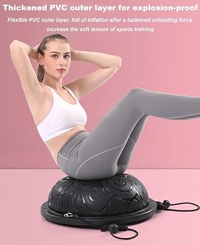 Pro-Grade Half Balance Ball Set with 5 Resistance Bands & Rapid-Fill Pump, Anti-Burst Stability Trainer for Core Strength/Postnatal Recovery - Eco-TPE Home & Clinic Gym Equipment