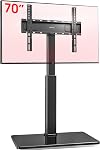 AOKCOS White Floor TV Stand for 32-70 inch TVs - 60 Degree Swivel TV Mount Stand - Height Adjustable - 88lbs Load - Max VESA 400x400 - Tempered Glass Base
