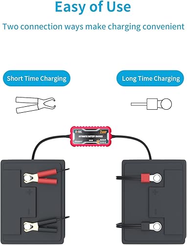 Miniatura 8 de FOVAL - Cargador de batería de coche de 2 amperios, cargador inteligente automático portátil de 6 V y 12 V, mantenedor de batería, cargador de goteo