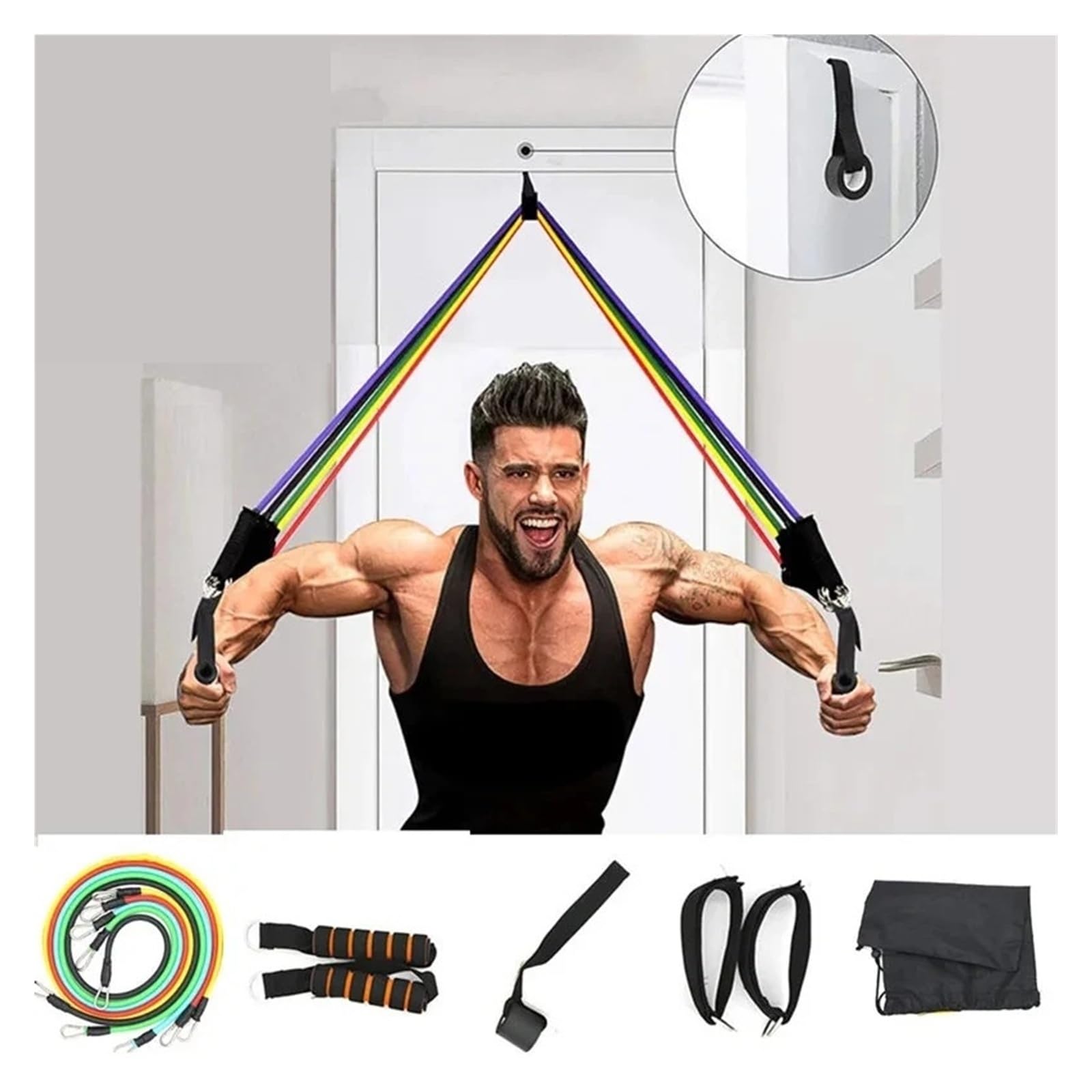 11-teiliges Fitness-Widerstandsband-Set mit Türanker, Knöchelriemen, gepolsterten Handeln und Tragetasche, Trainingsbänder für Heimtraining, Physikalische Therapie, Muskeltoning