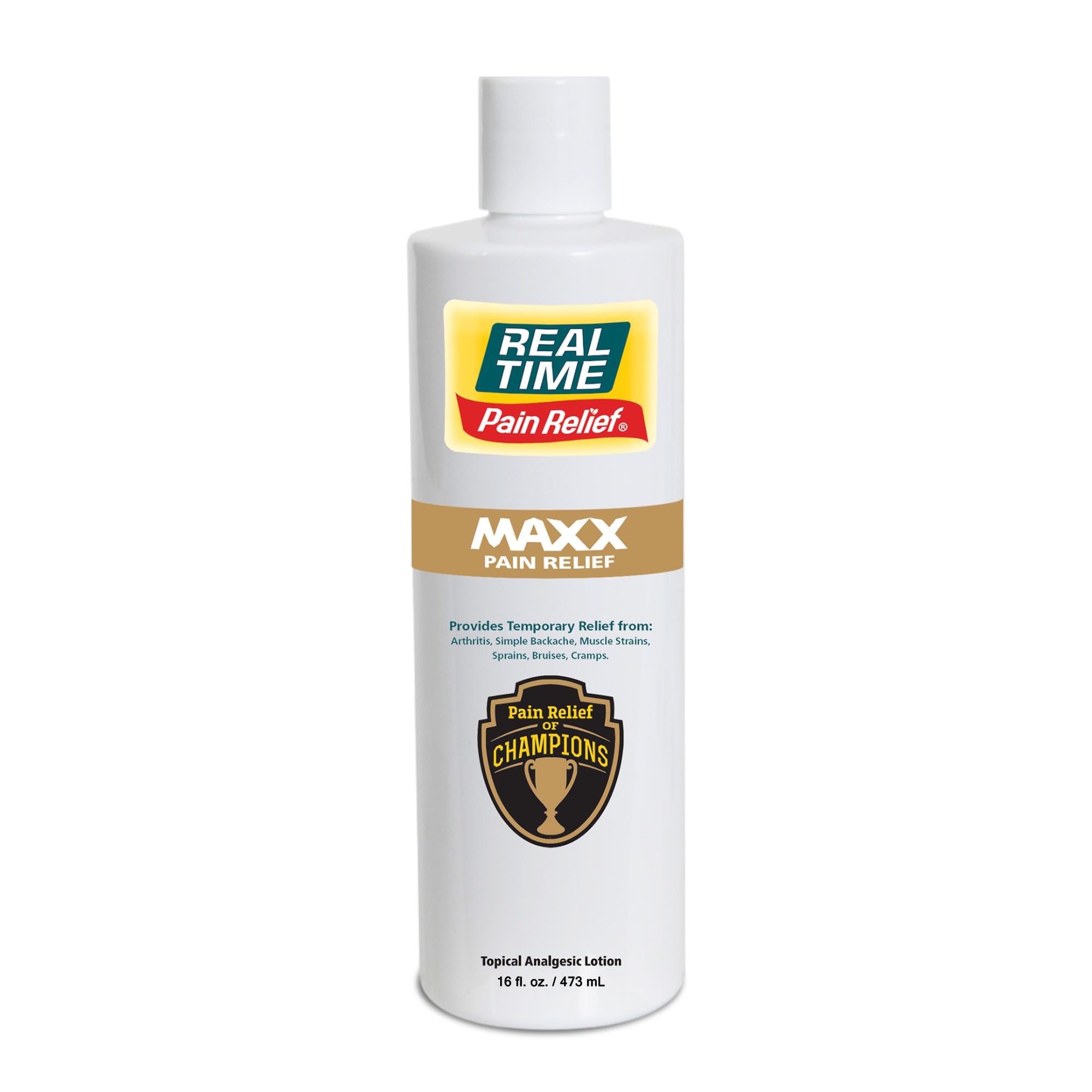 Real Time Pain Relief MAXX 16oz Bottle | 18 Natural Ingredients: Arnica, Menthol &amp; Peppermint | Maximum Strength Muscle Pain Relief Lotion for Arthritis, Hands, Ankles, Back, Shoulders, Knees &amp; Joints