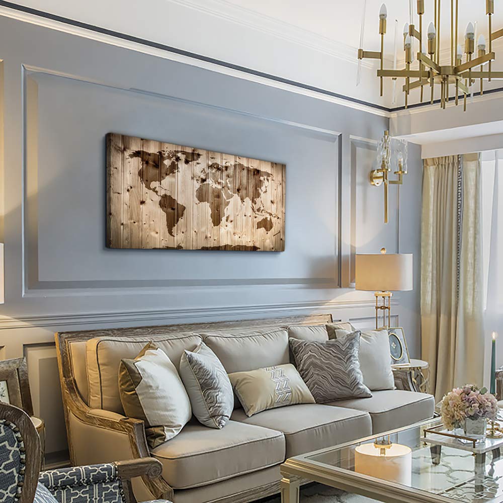 Buy Wood grain Vintage World Map Wall Art Living Room Bedroom