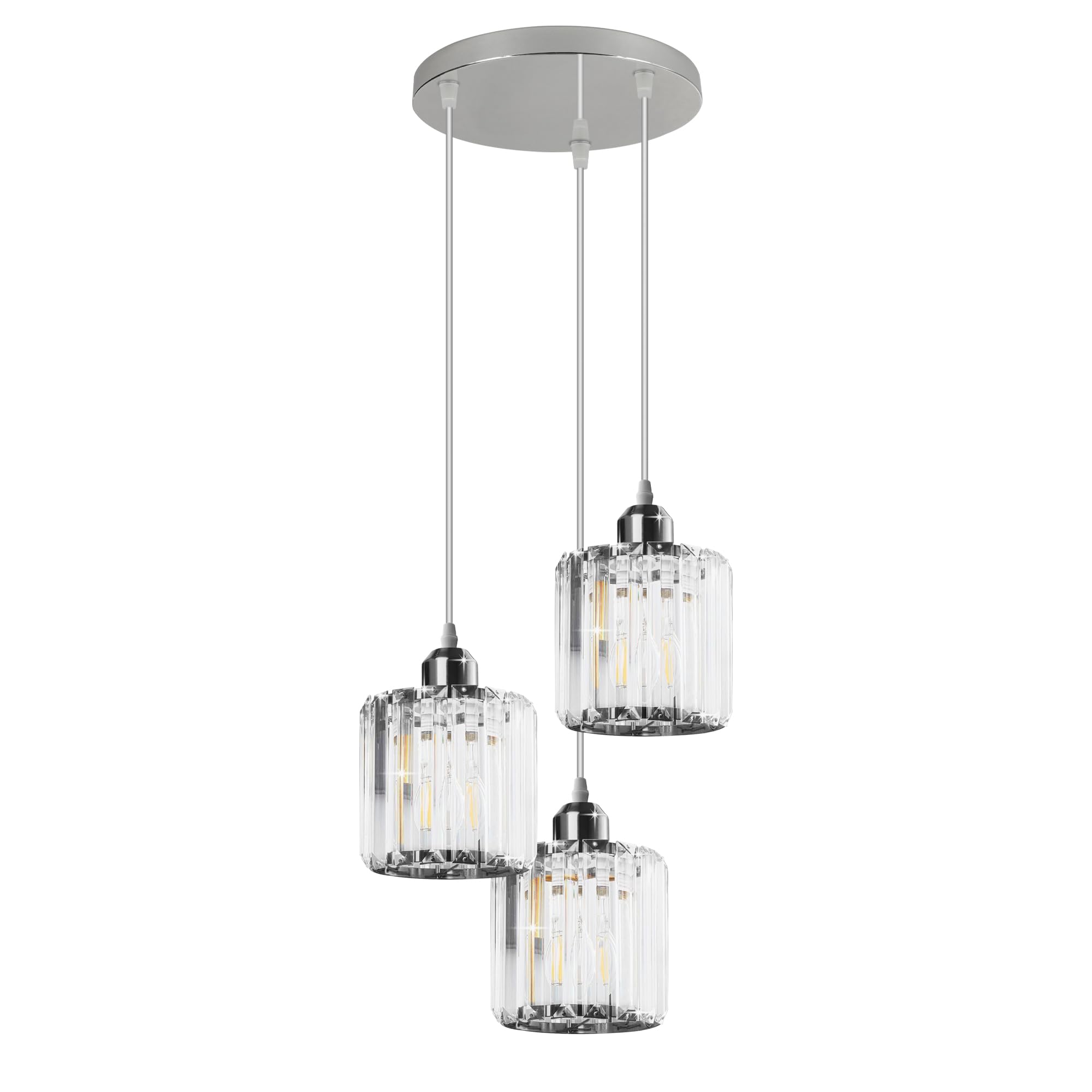 DC VOLTAGE 3-Light E27 Modern Pendant Light K9 Crystal Lampshade Hanging Lamp Adjustable Ceiling Light Dining Table Suspension (Chrome 01)