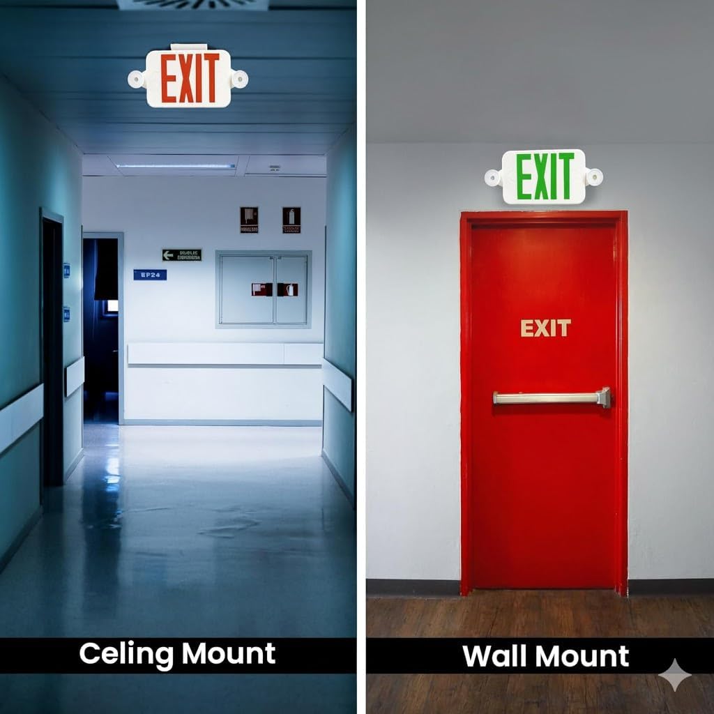 2-Pack Switchable Red/Green LED Exit Sign with Emergency Lights, UL Listed, Battery Backup for Business