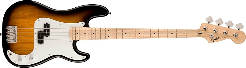 Squier Bajo Squier Sonic Precision, Sunburst de 2 colores, diapasón de arce | Bajo para principiantes, pastillas diseñadas por Fender, mástil delgado en forma de C, acabado clásico tipo rayos de sol, bajo perfecto para principiantes.