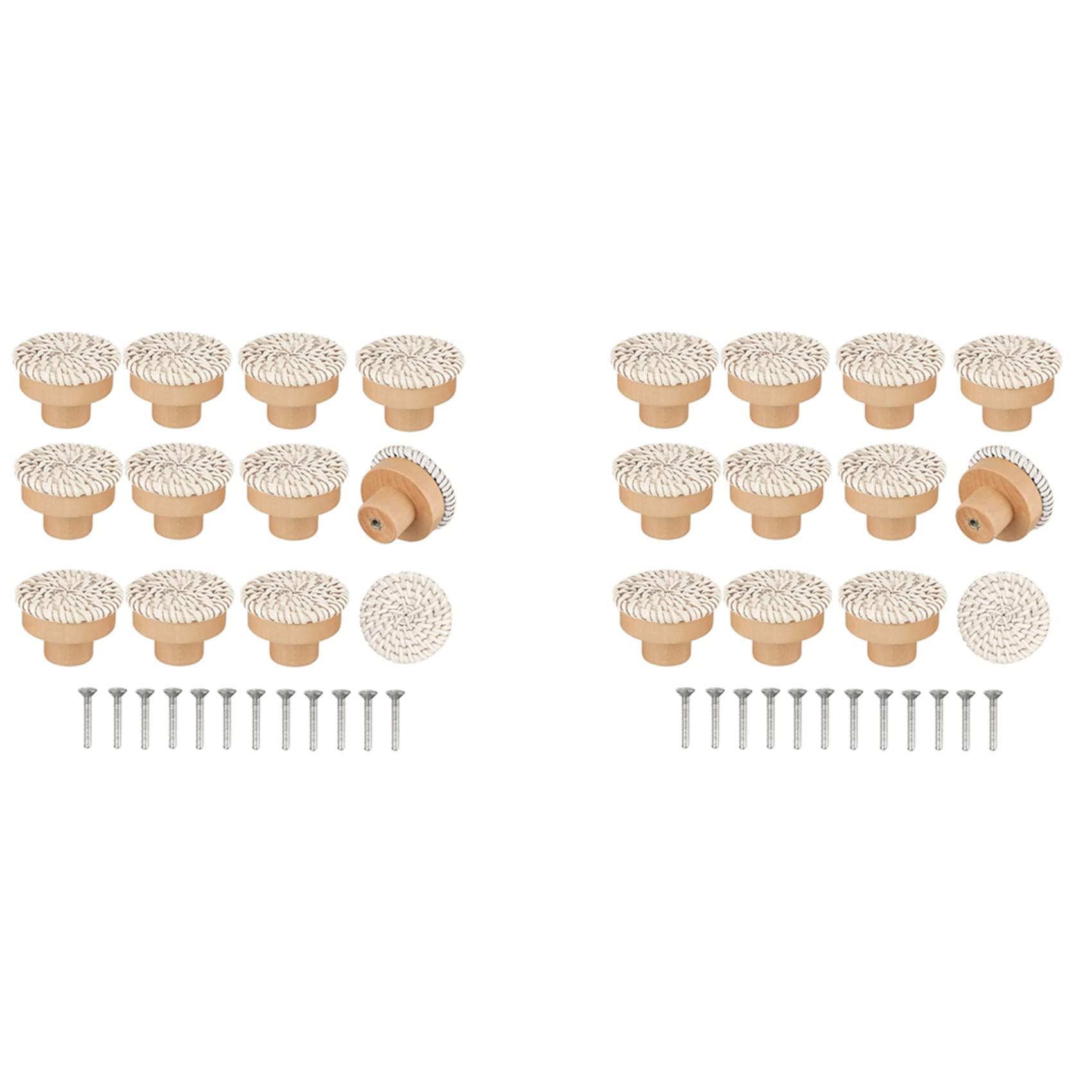 Jnchdghwa Wood Color&Beige Boho Rattan Dresser Knobs Round Wooden Drawer Knobs Handmade Wicker Woven And Screws For Boho Furniture Knobs Beige 24Pc