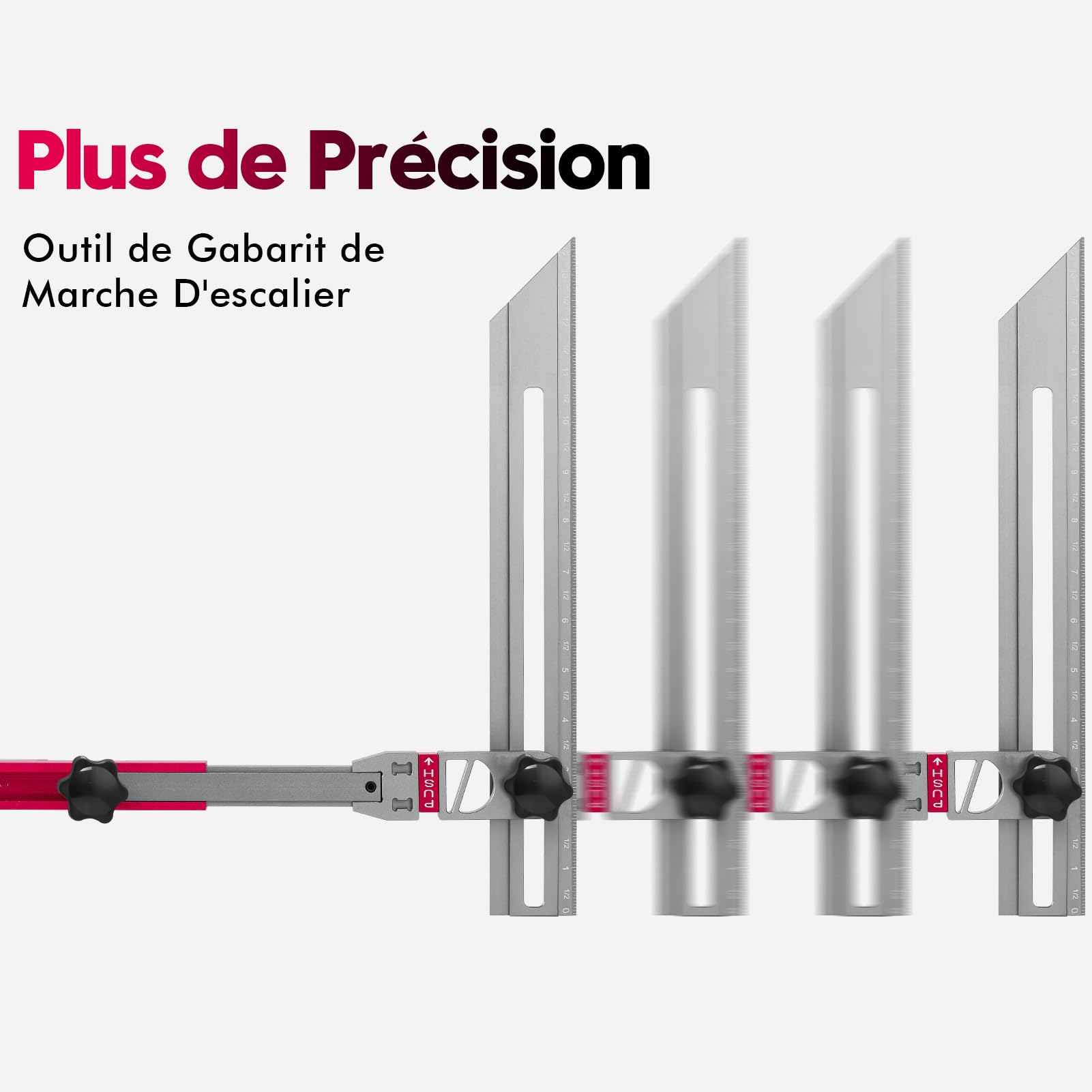 Outil de Gabarit de Marche D'escalier, Outil Mesure D'escalier avec Indicateur D'angle et D'échelle, Jauge D'escalier pour Supports D'escalier et Cloisons Séparation (Longueur Réglable 17,9 à 50,9 in)