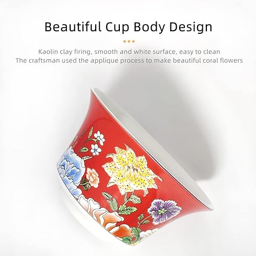 Miniatura 4 de Taza de té china de porcelana, tazas de té asiáticas de cerámica con tapa y platillo, juego de equipo chino de Kungfu Teamug sin mango tradicional