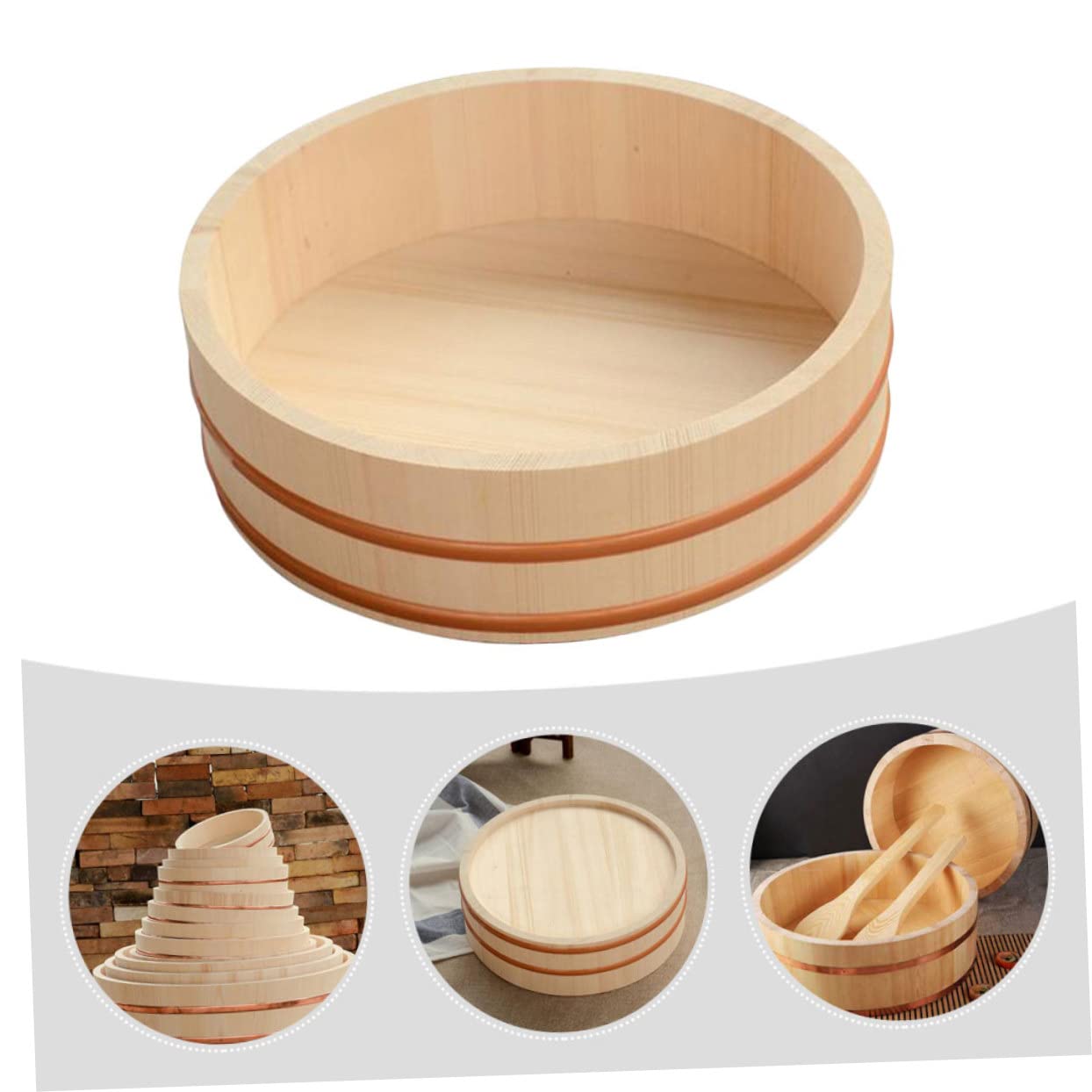 Seau à Sushis Rond en Bois et Cuivre Grosse Capacité Cuisine Japonaise