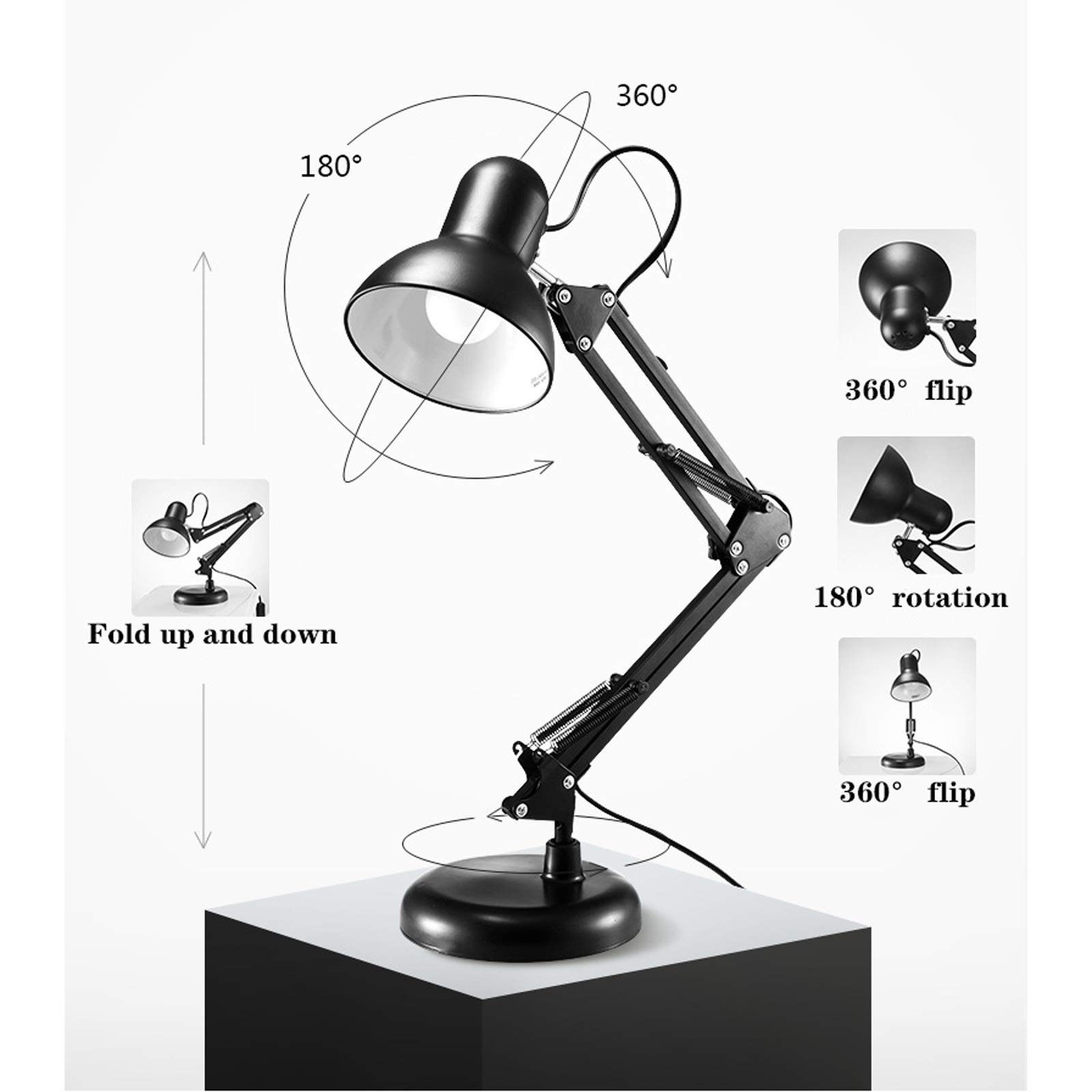 Lampara Escritorio Lámpara de Escritorio LED de Enchufe Lámpara de Oficina Regulable con Escala con 3 Modos de iluminación LED Luz de Lectura con Clip, Interruptor de botón Lampara Mesa