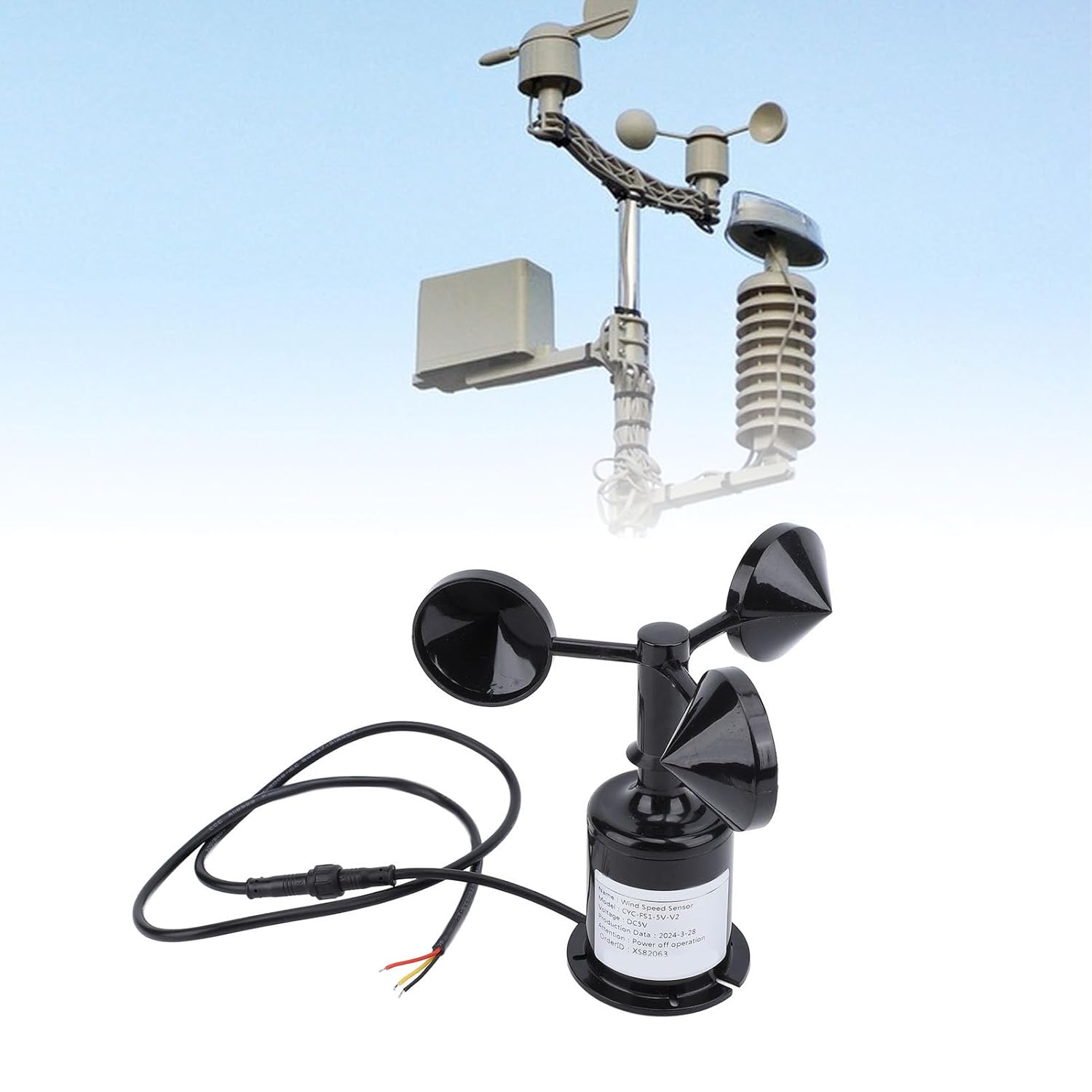 Wind Speed Anemometer 5V Monitoring Sensor with 2.62ft Extension Cable, High Accuracy, ABS Material - Interference, Design for Environmental and