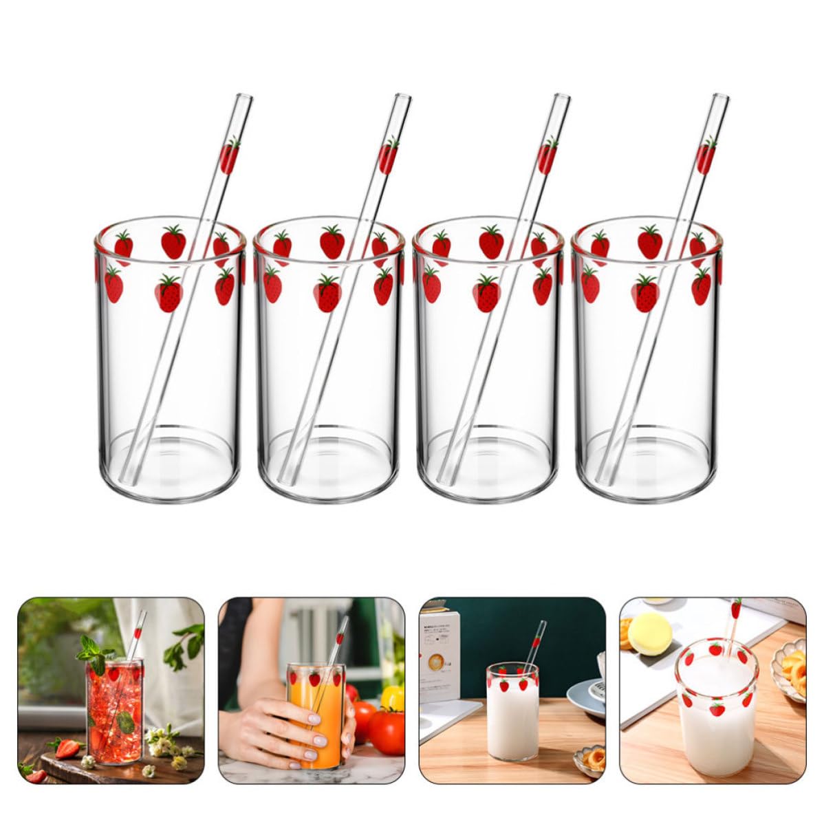 Vaso Transparente para Beber 4 Juegos de Vidrio de Borosilicato | Forma de Base Plana, para Leche y Zumo, Paquete de 4 Unidades, Uso Doméstico