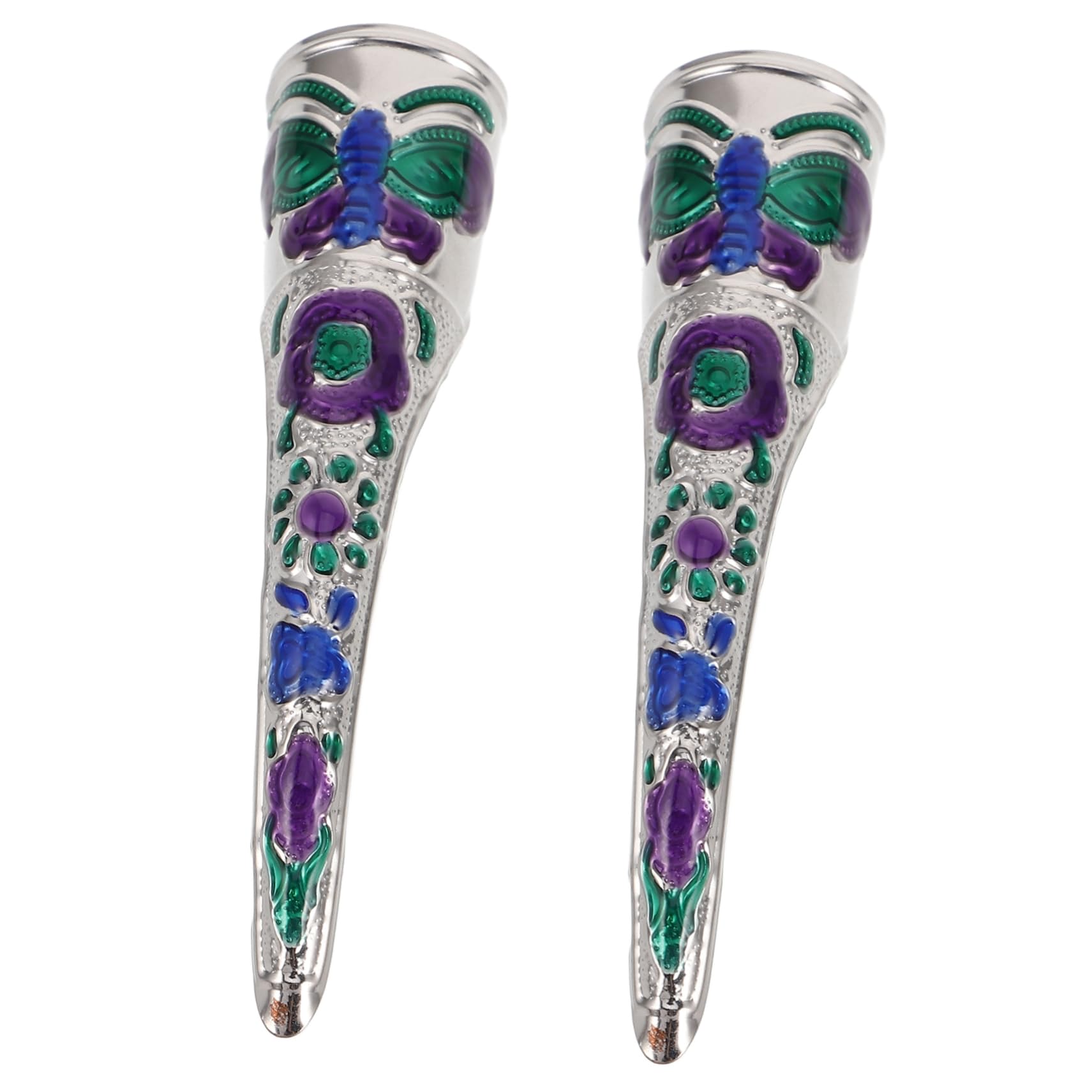 Beatifufu Set of 2 Vintage Knuckle Nail Rings Qing Inspired Full Cover Stage Enhancement for Women's Halloween Jewelry