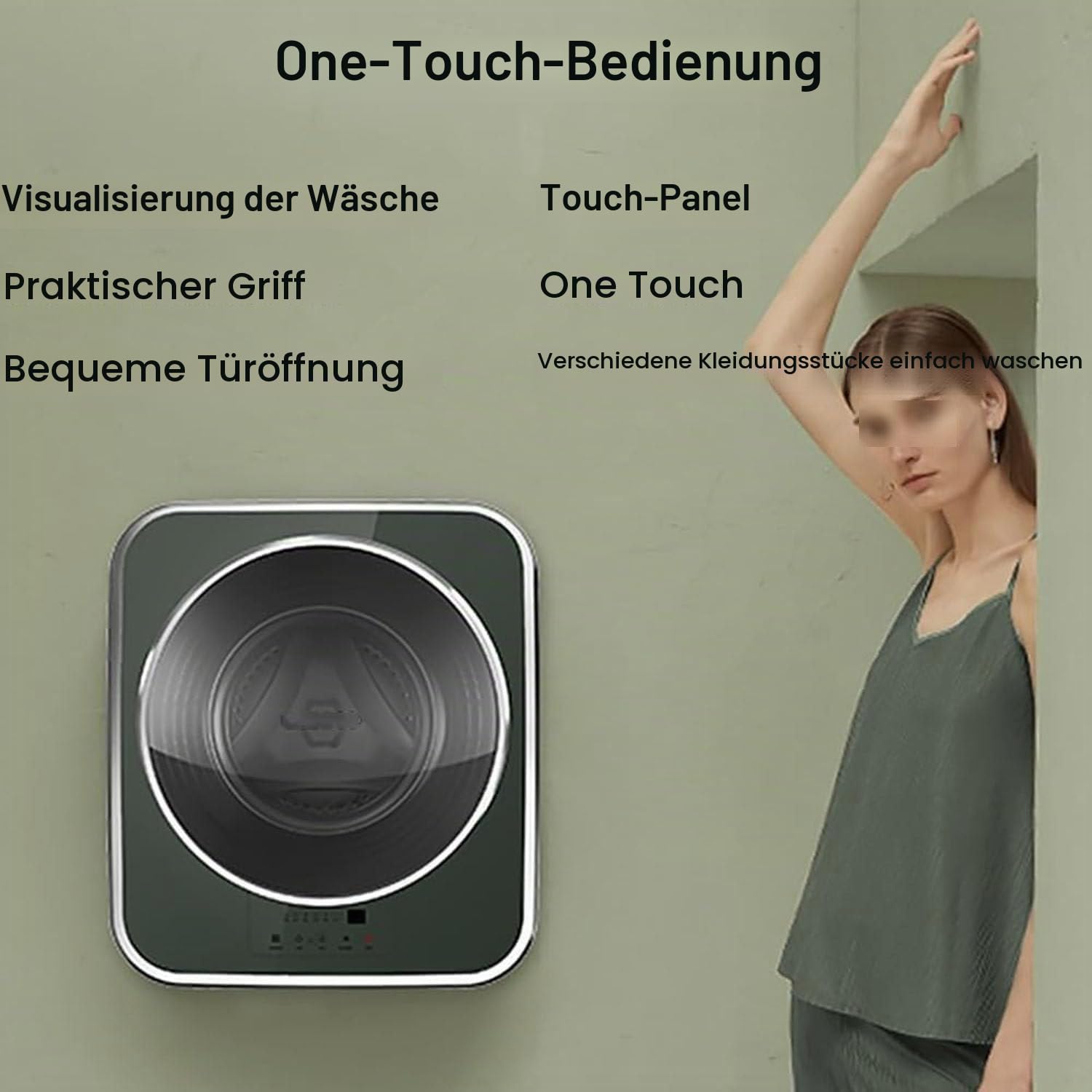 3 kg Wandmontierter Mini-Waschtrockner mit Fronttrommel, vollautomatisch, Hochgeschwindigkeitsschleuder, verschiedene Waschprogramme, LED-Touchpanel, intelligenter Absturzschutz, fürs Badezimmer