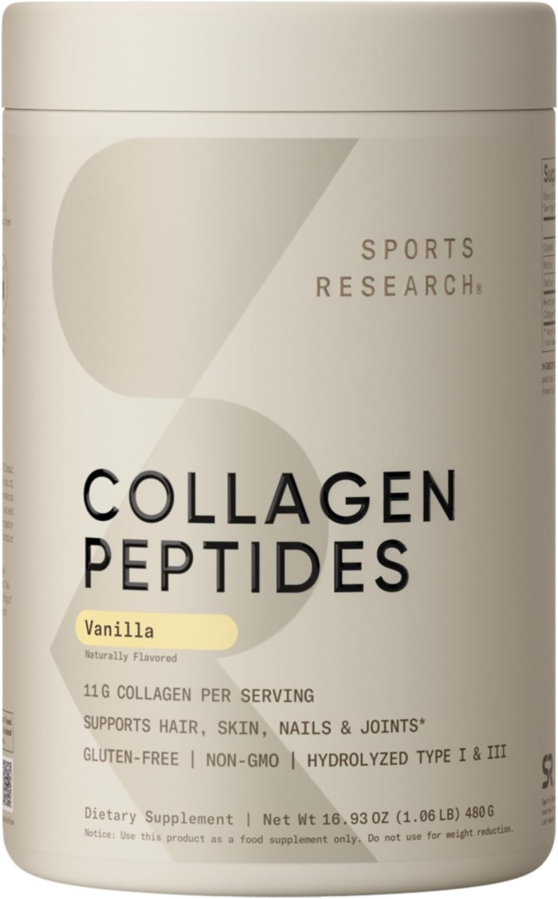 Sports Research Collagen Peptides - Hydrolyzed Type 1 & 3 Collagen Powder Protein Supplement for Healthy Skin, Nails, & Joints* - Easy Mixing Vital Nutrients & Proteins, Collagen for Women & Men