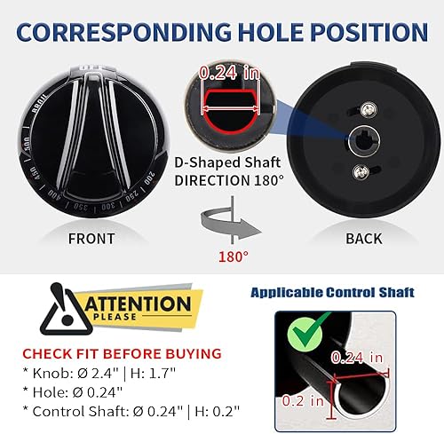 Miniatura 3 de Upgraded WB03K10037 Thermostat Stove Knob Black, Replacement Part for GE & Hotpoint Range Oven, Replaces AP2014849, 242683, AH225986, EA225986