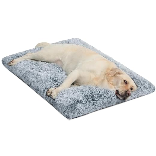 WAYIMPRESS Large Dog Bed Crate Pad Mat for Medium Dogs&Cats,Fulffy Faux Fur Kennel Pad Comfy Self Warming Non-Slip Dog Beds for Pet Sleeping and Anti Anxiety (35x23 Inch, Grey)