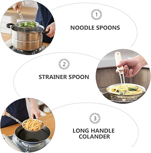 Miniatura 8 de Hemoton Colador de malla de acero inoxidable, desnatador redondo de chip francés con asa, cesta para freír servir presentación de alimentos,