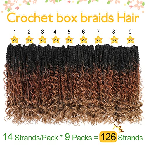 Fulcrum Goddess Box Braids Crochet Hair 12 Inch, 9 Packs Pre Looped Box Braids Crochet Hair For Black Women, Bohomian Crochet Box Braids With Curly Ends (12Inch (Pack Of 9), 1B/30/27#) #TOP3