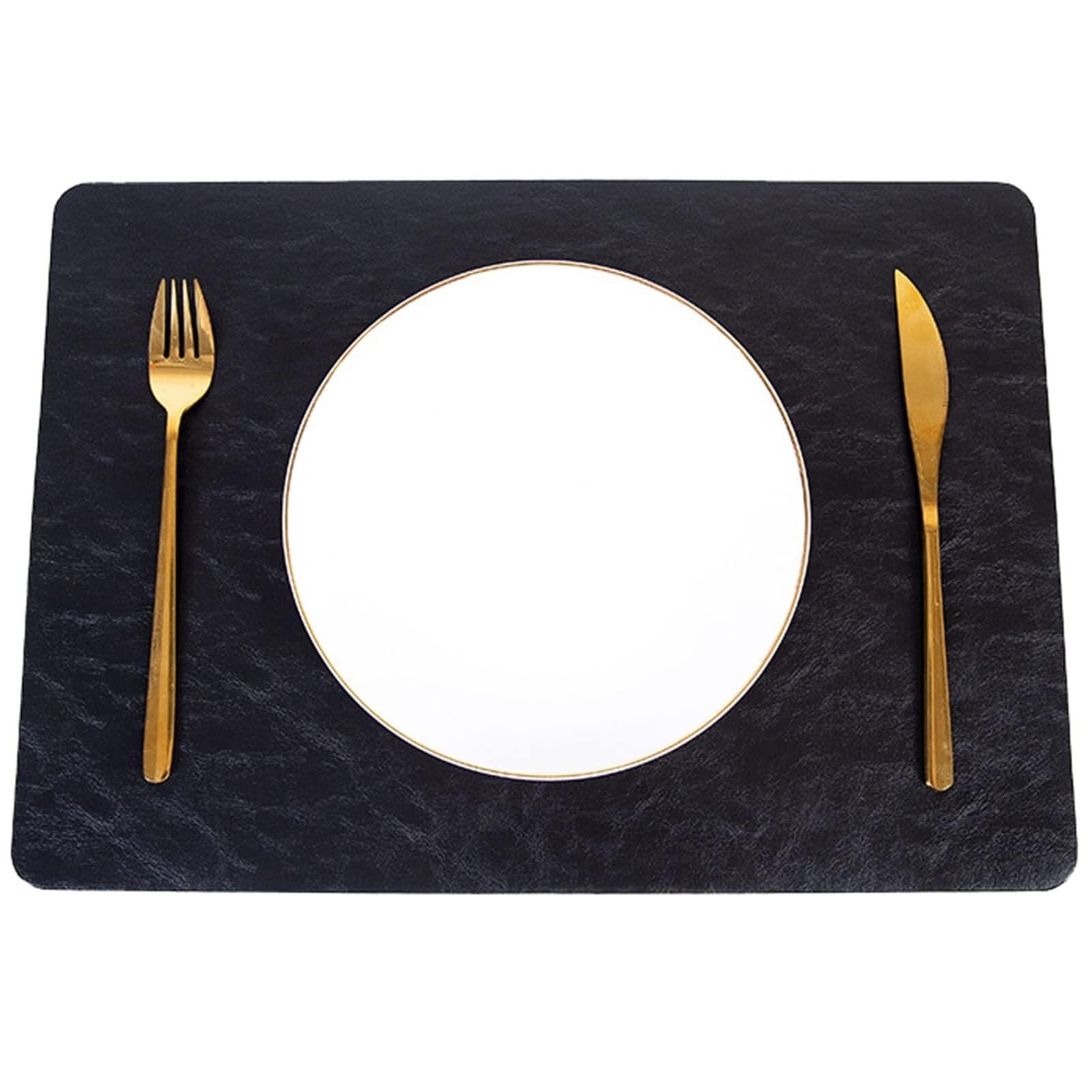Lot de 6 sets de table rectangulaires en cuir synthétique, imperméables, faciles à nettoyer, résistants à la chaleur, antidérapants pour décoration de cuisine (noir, lot de 6)