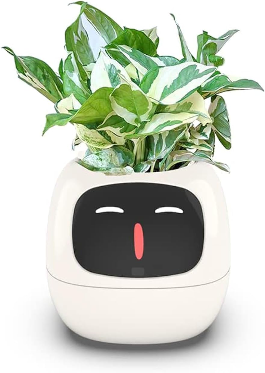 Smart Flower Pots, AI Planter, Multiple Expressions, 7 Smart Sensors and Ai Chips Make it Easy to Grow Plants, Fun for Living Room, Bedside Table, Desk, No Plant, White